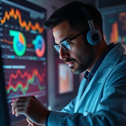 Image depicting a data scientist analyzing a complex dataset with visualizations